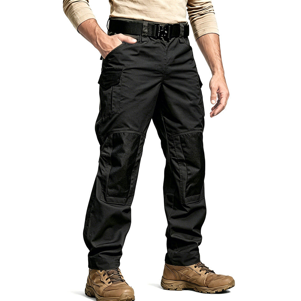 Black | Front view of men's tactical pants