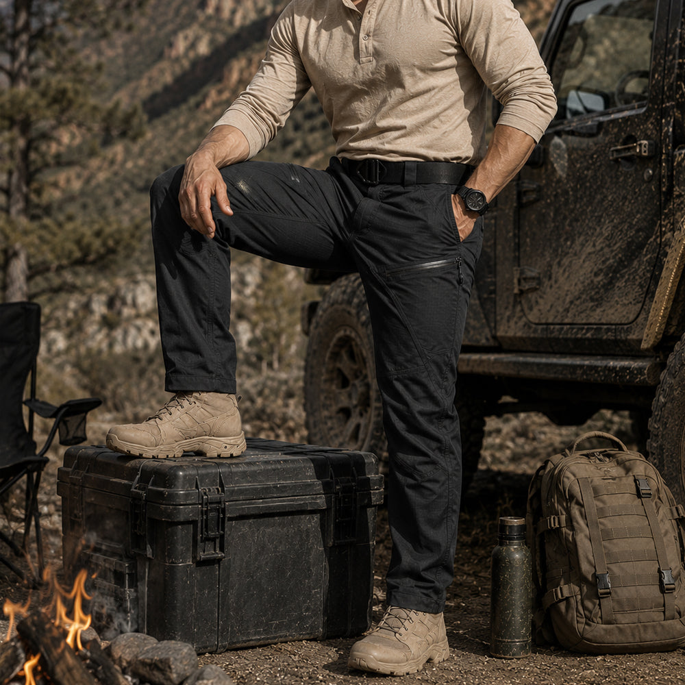 Black | Front view of men's tactical pants